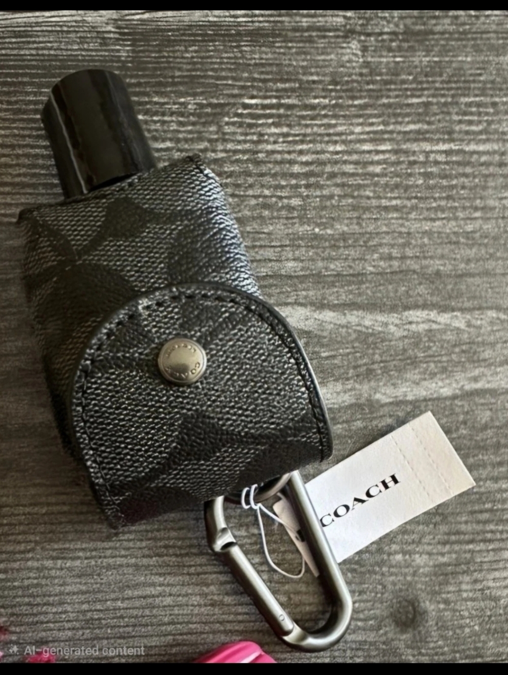 NWT Coach Hand Sanitizer Holder Signature Canvas Black Charcoal Bag Charm C5593